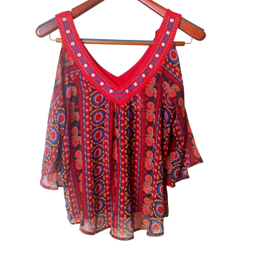 Womens Top Sz M Embroidered Whimsigoth Dark Fairy Festival Flowy Romantic Hippie